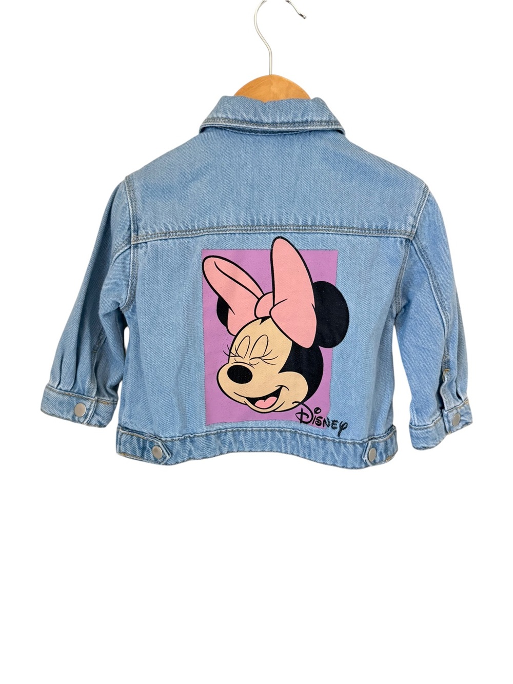 Zara Light Blue Denim Kids Jacket with Pink Minnie Graphic NWT